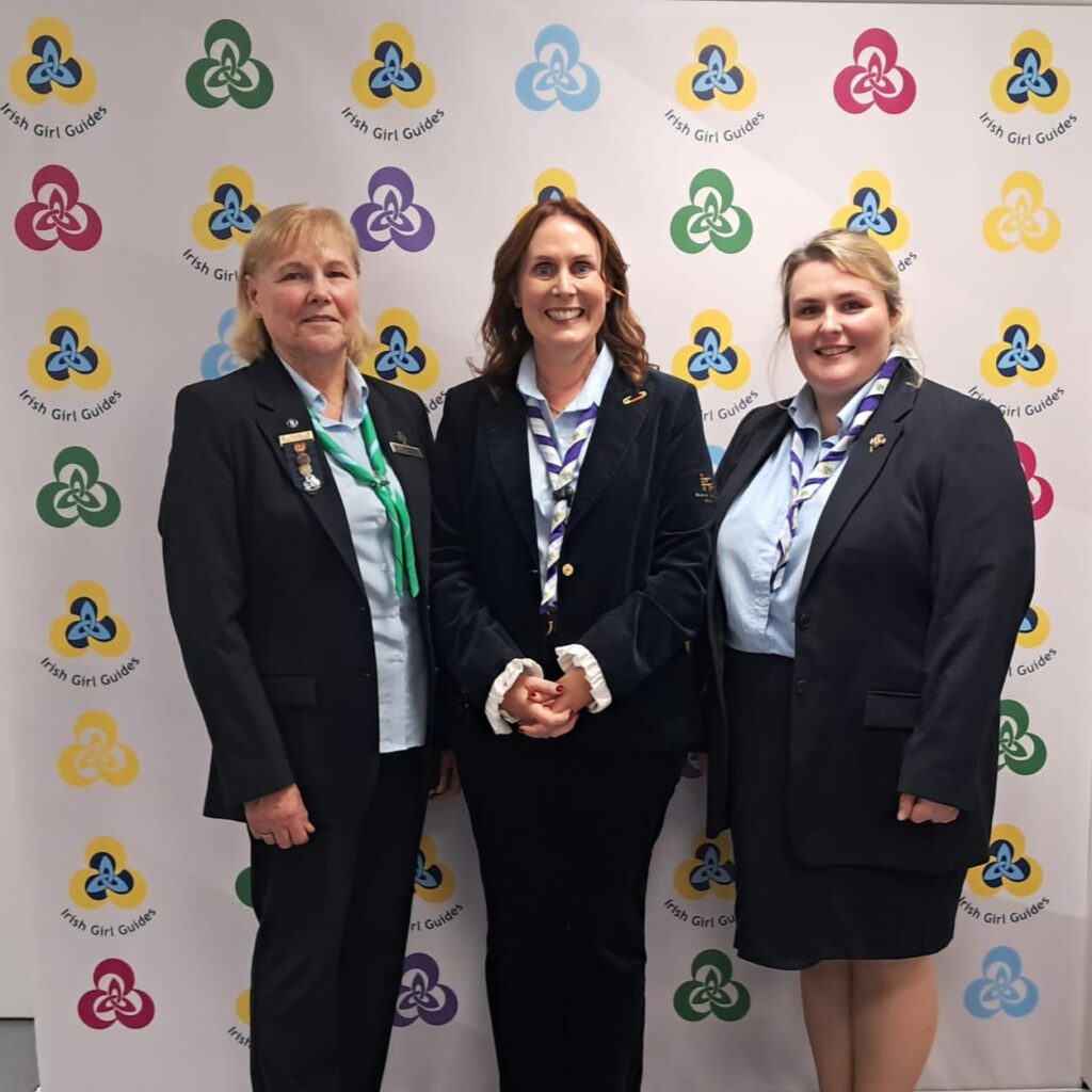 Deirdre Henley, Irish Girl Guides President - Caroline Reidy, new Ambassador - Aisling Claffey Healion, Chief Commisioner